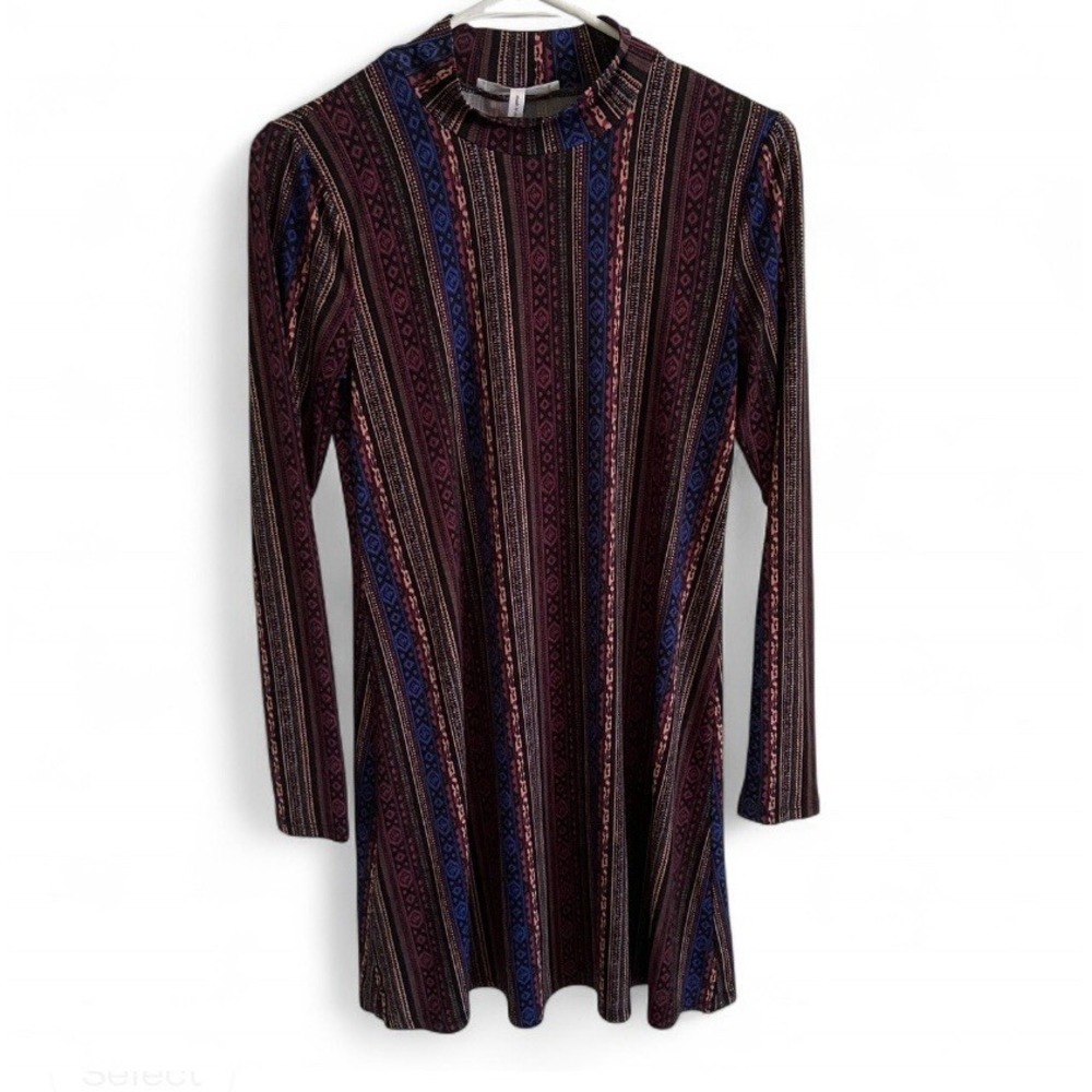 BCBGeneration Tribal Aztec Patterned Mock Neck Boho Womens Dress Size XS